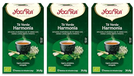 Yogi Tea - Té Verde Armonía - Infusión Ayurvédica - Mezcla de Té Verde con Hierba Limón y Menta - Pack de 3x17 bolsitas (51 bolsitas en total)