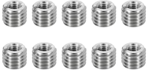 sourcing map 10Pcs Threaded Insert, Stainless Steel M10*1.5 Male to M5*0.8 Female Repair Nut 8mm Long Thread Adapters Sleeve Reducing Nut Thread Repair Screw for Hardwoods Softwoods