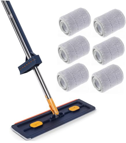 Ipetboom Mopa Plana 6 Almohadillas, Fregona Sin Lavar, Microfibra Absorbente Azul, Herramienta De Limpieza Doméstica, para Suelos y Baños, Adecuado para Fregar y Limpiar Polvo Casa