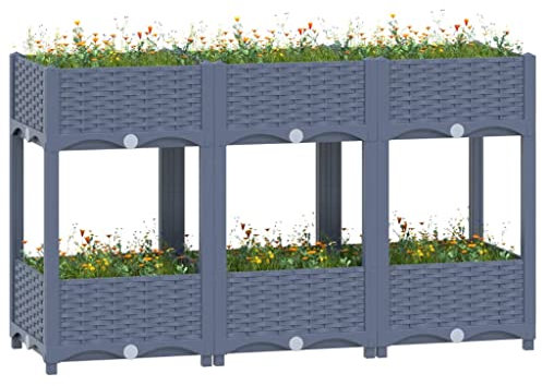 Fioriera Rialzata 120x40x71 cm in Polipropilene,Fioriera Rialzata in Effetto Pietra Vasi da Giardino a 2 Livelli in Polipropilene Grigio per Balconi, Cortili e Orti Urbani Vasi e accessori per piante