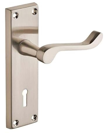 Designer Levers Victorian Scroll Lever Lock Door Handle, Satin Nickel | For interior doors; fixings included; supplied as a pair; lockable door handle; zinc construction.