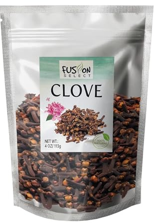 Fusion Select 4 Oz Whole Cloves - Fresh & Natural Dried Whole Clove Buds for Seasoning & Cooking Food, Spice Blends, Tea, Potpourri, Pomander Balls, Home Remedies - Kosher, Vegan, Non-GMO Spices