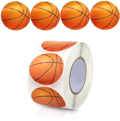 BOXOB 1000pz 2 Rotoli Adesivi da Basket, Adesivi a Tema Pallone Sportivo Autoadesivi Sigillo da Basket per Compleanni Scuola Aula Forniture Feste