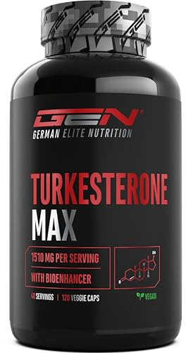 GEN GERMAN ELITE NUTRITION Turkesteron Max - 120 Kapseln - 10:1 Extrakt | Ajuga Turkestanica Extrakt - 1510 mg pro Tagesportion - mit Bioenhancer - Ohne unnötige Zusätze - Laborgeprüft - Vegan
