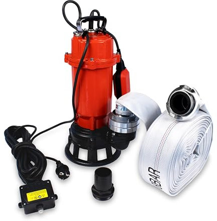 Grafner Profi Fäkalienpumpe 1500 Watt mit Schneidwerk und 30m Schlauch, Schwimmschalter, 15000 l/h, Kupplung, 50 mm Fremdkörper, Schmutzwasserpumpe mit Zerkleinerer und C-Schlauch, Tauchpume Fäkalien