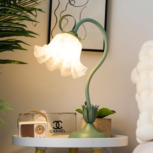 meibeileil Flores Lamparas de Mesita de Noche,DIY Flexo LáMpara de Mesa con 3 Luces,LáMpara de Escritorio de Lectura Moderno Regulable,Lampara Escritorio para NiñAs,Sala de Estar,Dormitorio,Verde.