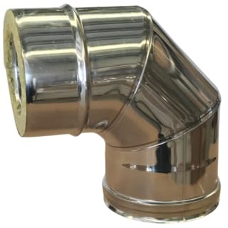 Curva 90° Coibentata Doppia Parete in Lana di Roccia – in Acciaio Inox AISI 316 BA SP. 5/10 – per Camini, Stufe a Pellet e Caldaie (Ø200-250 mm)
