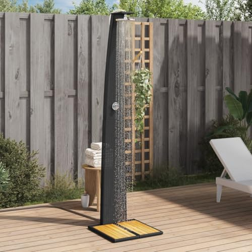 Snsowed Doccia da Esterno Nera 55x60x224cm in Polyrattan e Legno Acacia-368209