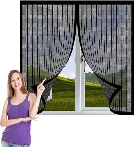 Zanzariera Magnetica Finestra 176 x 224 cm Mesh Magnetico Traspirante Anti Insetti per Porte Finestre per Cortile Camera, Nero