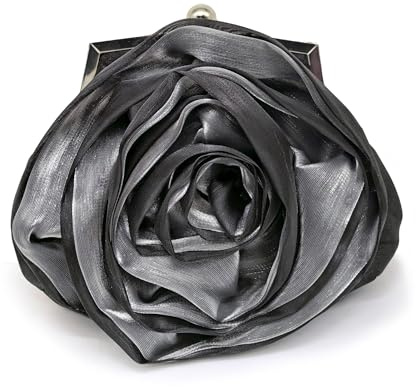 Pahajim Pochette Donna Elegante Borsa Cerimonia Clutch Bag con Catena Piccola Borsetta Sera Fiori per Matrimonio Balli Feste (Nero)