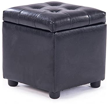 Wasserabweisender Ottoman-Fußhocker, schwarzes Leder, quadratisches und rechteckiges Design, verdeckte Aufbewahrungsbox, 35 x 35 x 35 cm, stilvolle Wohnkultur und funktionale Sitzlösung
