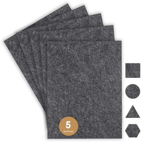 OSDUE 5 Pezzi Feltrini Adesivi, 16 x 20 cm Cuscinetti in Feltro Grigio Fogli di Schiuma 4mm Spessore Feltro Adesivo Sottosedie Quadrati Pad Protettivi Antiscivolo Cuttable per Arredi Mobili Piedini