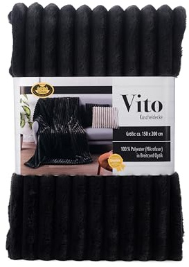 Gözze - Wohndecke Vito, Luxuriöse Fellimitat-Decke, Cord-Kuscheldecke mit weicher Rückseite, 150 x 200 cm - Anthrazit