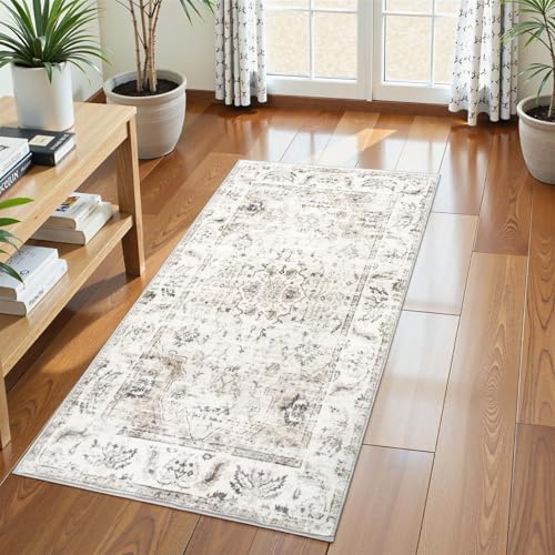 Homcomodar Tappeto Ingresso Interno Beige Tappeti 60x120cm Antiscivolo Lavabile in Lavatrice Tapette Cucina Camera da Letto Entrata Scendiletto Ufficio Pelo Corto Piccolo Carpet