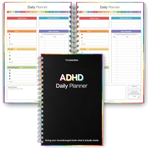 ADHS-Tagesplaner für neurodivergente Erwachsene – Produktivitäts-Tagesplaner und Aufgabenmanagement, um organisiert und konzentriert zu bleiben (bunt)