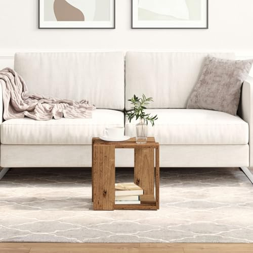 SKTQYQO Tavolino da Caffè Rustico in Legno Riciclato Solido con Finitura Invecchiata, Design Quadrato Compatto per Soggiorno, Superficie Resistente e Facile