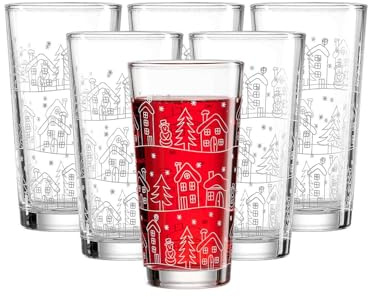 Ritzenhoff & Breker Winter Trinkgläser 6er Set | 380 ml | Weihnachtliche Wassergläser mit weißem Dekor | Glas, Spülmaschinengeeignet | Klar