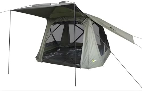 MK Angelsport Cooker Social Roomer Küchenzelt – Angelzelt & Camping Pavillon mit 10.000mm Wassersäule, Stahlrahmen, Panorama Fenster, 3x3m