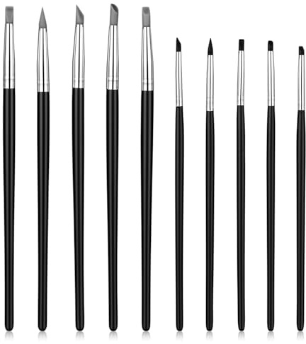 Silicone Brush, 10Pcs Head Silicone Paint Brushes for Crafts Rubber Paint Pens Flexible Clay Carving Tools for Sculpting Handicraft Pottery Handicraft Nail Art Artwork Acrylic Paints Gouache(5 Shapes)