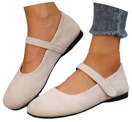 Générique Ballerines orthopédiques Mary Jane en Daim pour Femme Confortables à Enfiler à Bout Rond, Large Largeur, Bout fermé, Chaussures Plates avec Sangle