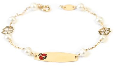 Monde Petit Bracciale Ragazza Oro Giallo 18K Personalizzata Schiava Farfalla Perla 3,5 mm Brillante 13 cm - Certificato di garanzia - 1227
