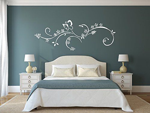 WANDTATTOO 72463 Größe 140x52cm weiß Blumenranke Schmetterlinge, Ranke, Blumen, Pflanze, Schnörkel