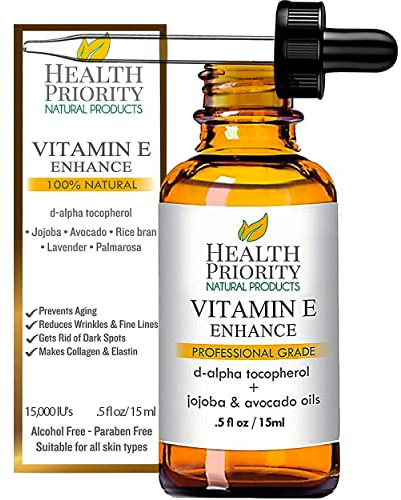 100% Natural & Organic Vitamin E Oil For Your Face & Skin - 15,000/30,000 IU - Reduces Wrinkles & Fade Dark Spots. Essential Drops Are Lighter Than Ointment. Raw Vit E Extract Sunflower