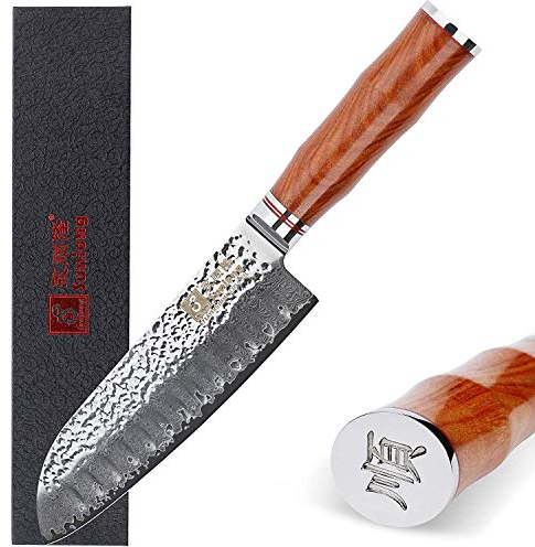 Sunlong 7 Classic Santoku Knife-Hollow Edge Blade-Japanese VG10 High Carbon Damascus Steel Chef Knife-Rosewood Handle SL-DK1047R