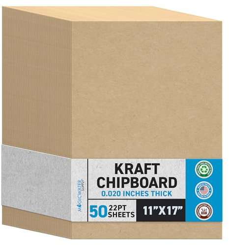 50 Chipboard Sheets 11 x 17 inch - 22pt (point) Light Weight Brown Kraft Cardboard for Scrapbooking & Picture Frame Backing (.022 Caliper Thick) Paper Board | MagicWater Supply