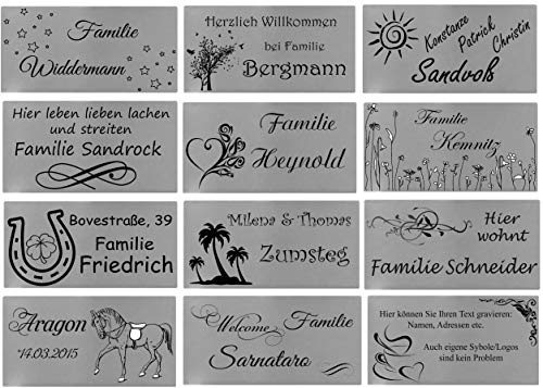 ID Türschild mit Bildern und Gravur nach Wunsch, Namensschild, Edelstahl, in 5 Größen Schild Nr.2 (80 x 40 mm)