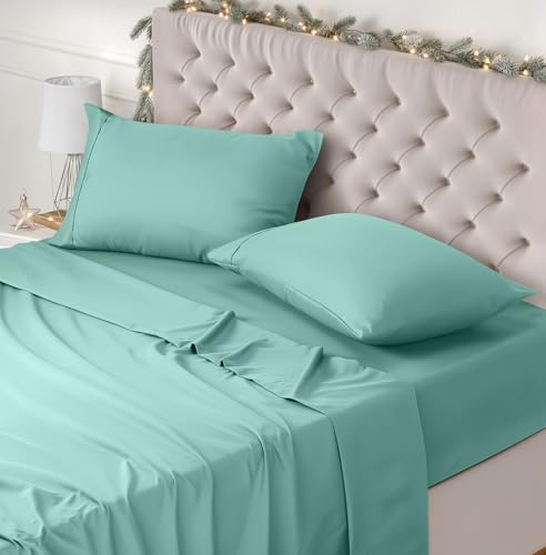 Utopia Bedding Juego de Sabanas 4 Piezas 135x190 - Poliéster Microfibra Cepillada - Oeko-Tex Certificado - Sábana Bajera, Sábana Plana y 2 Fundas de Almohada 50x75 (Cama 135, Azul SPA)