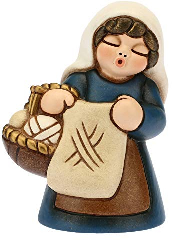 THUN - Donna Che Lavora a Maglia Variante Blu - Presepe Classico - Ceramica - 6x5x8 cm