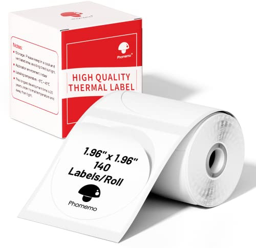 Phomemo M110 Runde Etiketten Selbstklebende für M110/M220, 50x50mm, 140 PCS | Phomemo Runde Selbstklebende Thermodirekt Etiketten für M110/M220/M108/M250/M221/M120, für Schule, Heim, Büro, Weiß