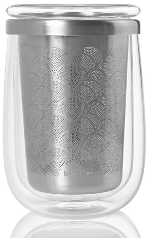 AdHoc Fusion Glass | Teeglas mit Teefilter für losen Tee | 400ml Füllmenge, Borosilikatglas/Edelstahl