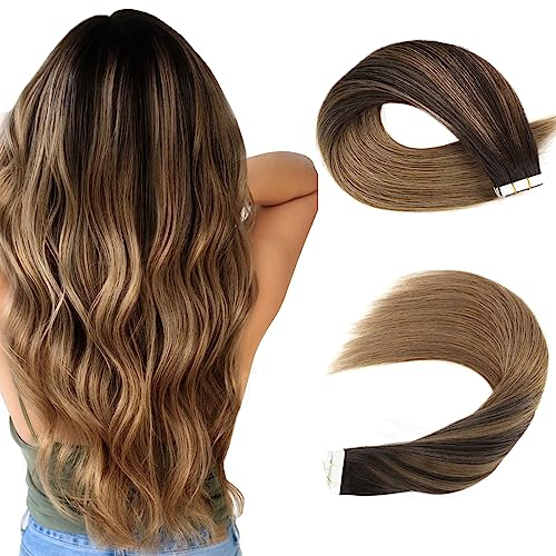 Sassina Tape in Extensions Echthaar Skin Weft Tape Extensions Unsichtbare Nahtlose Wiederverwendbare Tape in Haarverlängerungen Echtes Remy Menschenhaar 50g 20 Stück 55cm #B2/6