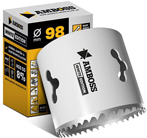 98 mm Scie cloche bi-métal HSS M42 Amboss - Pour acier, panneaux de particules, bois dur, placoplâtre et plus encore - Profondeur de coupe 48 mm - sans support