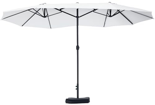 Outsunny Parasol de jardin exterieur parasol double rectangulaire 4,6L x 2,7l x 2,4H m avec ouverture fermeture manivelle, sacs de lestage et base inclus, pour balcon, piscine, beige