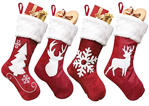 Medias de Navidad,4 piezas Calcetines de Navidad para el árbol de Navidad Chimenea Decoración Calcetines de Navidad de Tamaño Grande Calcetines Decoración Navideña Calcetín de Decoración Navideña