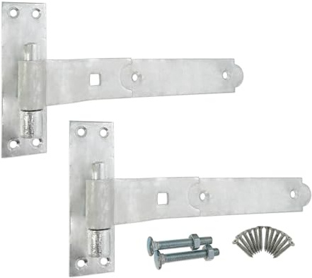 Infinity Decor Haken- und Bandscharniere gerade/gekröpft/verstellbar – für Garten- oder Garagentore – verzinkt (2 x gekröpfte Scharniere, 25,4 cm)