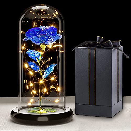 Touloube Regalo Mamma - Galaxy Rose Regalo per la Festa Della Mamma per Lei, Eterna Fiori con Luce a LED, Fiore Artificiale Regalo per Donne Mamma Moglie, Fiore Rosa in Cupola di Vetro Regalo