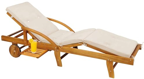 Detex Coussin pour transat crème Chaise Longue de Jardin 195 cm Hydrofuge Coussin Bain de Soleil intérieur extérieur