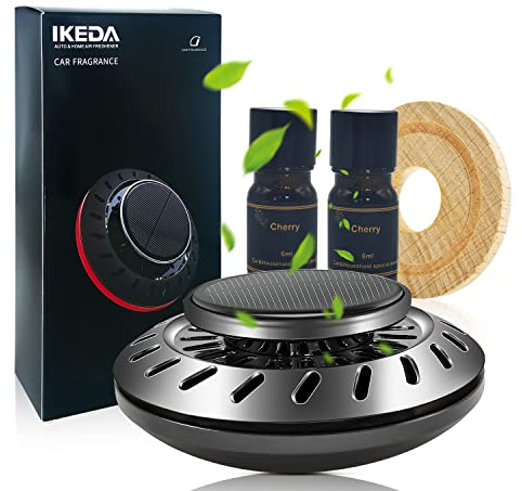 Auto Duft Lufterfrischer | Solarbetriebener Parfüm Diffusor | Automatische Drehung Aromatherapie | 12ml Ätherisches Öl | 60 Tage Frischer Duft für Taxi, Büro, Zuhause (cherry)