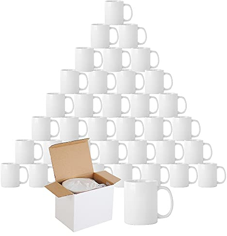 wowsubli Sublimation Mugs Blank 11 oz Plain White Coffee Mug with Gift Boxes, Double ORCA Coated Ceramic Mugs for Sublimation Printing Heat Press (48pcs)