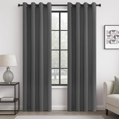 MRTREES Vorhang Blickdicht Gardinen Thermovorhang mit Ösen Verdunklungsvorhang Ösenschal Vorhänge Modern 240×140cm(H×B) Dunkelgrau 2er Set für Hotels Büros Wohnzimmer Schlafzimmer Kinderzimmer