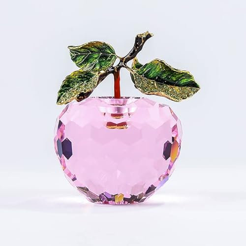 DECRZPB Kristall-Ornament rosa Apfel Glas Obst Briefbeschwerer handgefertigtes Kunstgeschenk für Weihnachten Geburtstag Ornament
