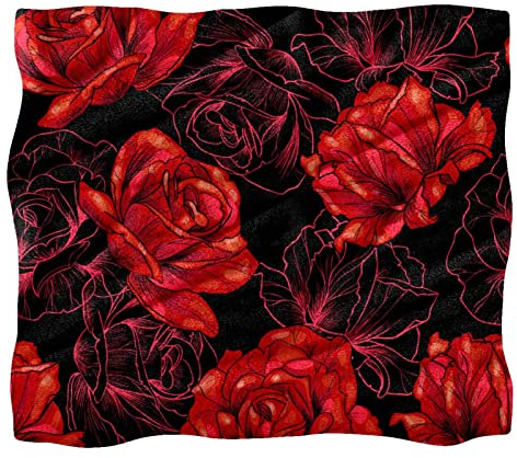 Fleece-Überwurfdecke für Couch, Sofa oder Bett, gemütliche, weiche Decken, rote Rosen, Blumen, Schwarz