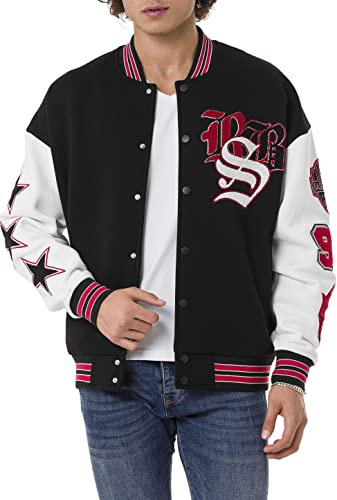 Redbridge Unisex Collegejacke im Retro-Stil Stylische Varsity-Jacke mit Stickereien für Freizeit und Streetwear Schwarz - Weiß L