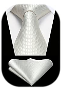 HISDERN Herren Krawatte Hochzeit Beige karierte Krawatten Taschentuch Elegant Klassisch Krawatte & Einstecktuch Set