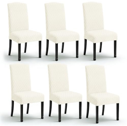 LANSHENG Stuhlhussen 6er Set, Waschbarer Stuhlhussen Schwingstühle, Beige | Stretch Stuhlbezug für Esszimmer, Küche, Hotel