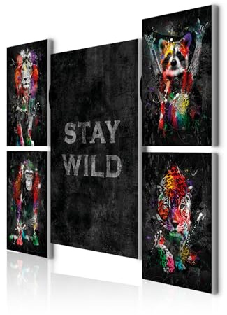 decomonkey Tiere Abstrakt 110x80 cm 5 Teilig Set Leinwandbilder Wandbild | Strukturleinwand, Holzkeilrahmen, Bild auf Leinwand, Kunstdruck, Wanddeko, Wohnzimmer, Wanddekoration, Bunt, Wildtiere, Stay